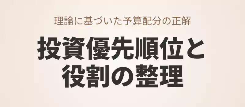 スキンケア各工程の役割と投資すべき優先順位を整理したセクションバナー。